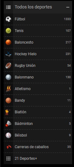 Oferta deportiva en el sitio